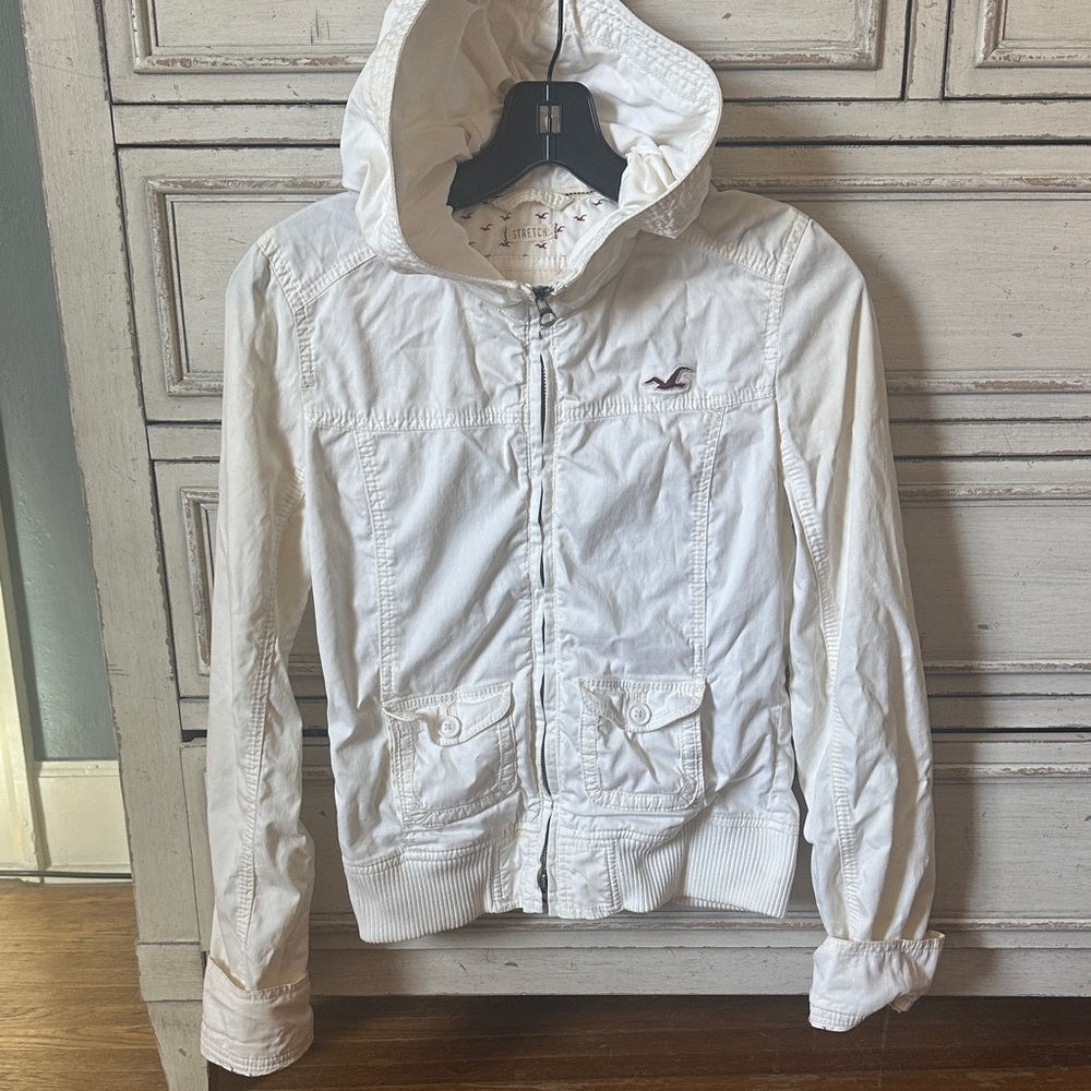 Hollister Cream Hooded Jean Jacket